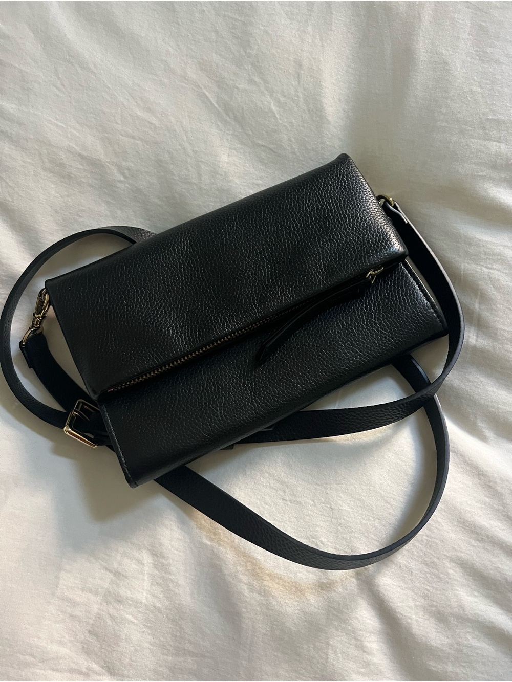 Black Leather Crossbody Bag - Classic Women's Purse/ unclip for a clutch